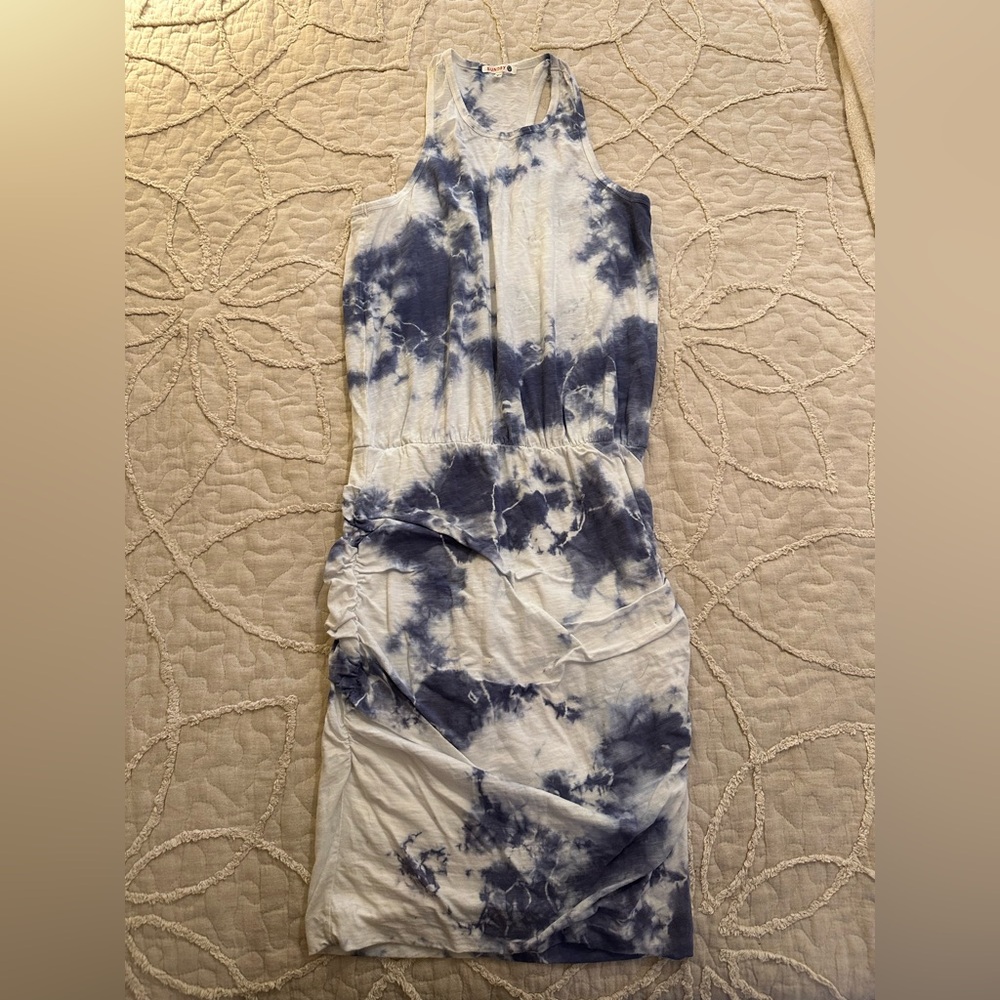 Sundry Blue and White Tie-Dye Racerback Dress